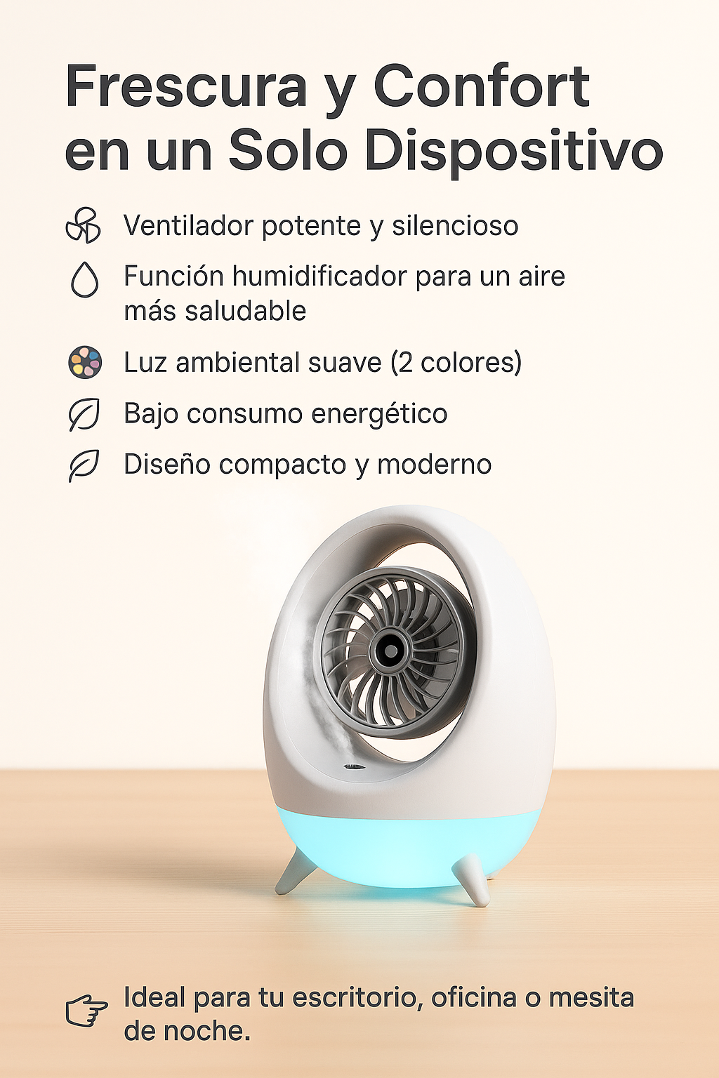Ventilador de refrigeración con lámpara de noche y humidificador
