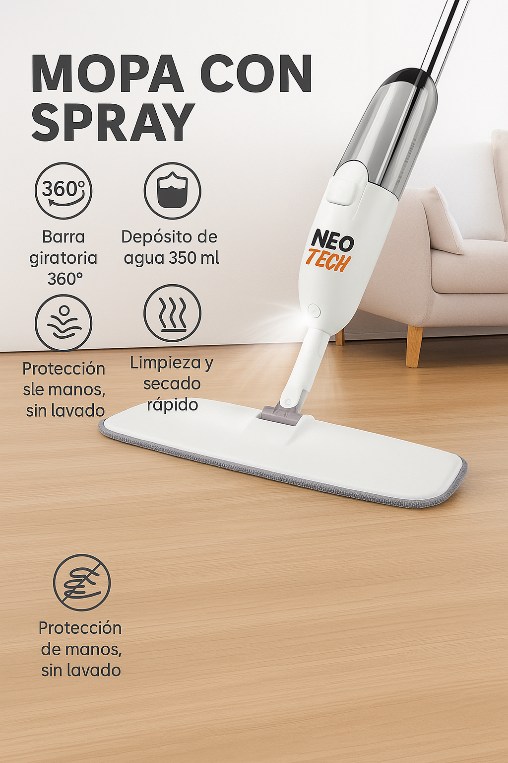 Mopa microfibra con spray pulverizador
